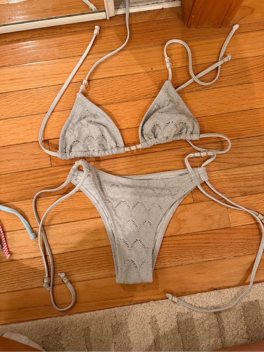 Light Gray/ blue Triangle Bikini Set - Women Swim